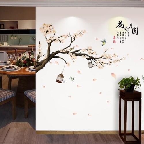 Peach Blossom Wall Stickers Chinese Style Home Decor Art Vinyl Wall Decals Mural Living Room Decor Wallpaper Removable