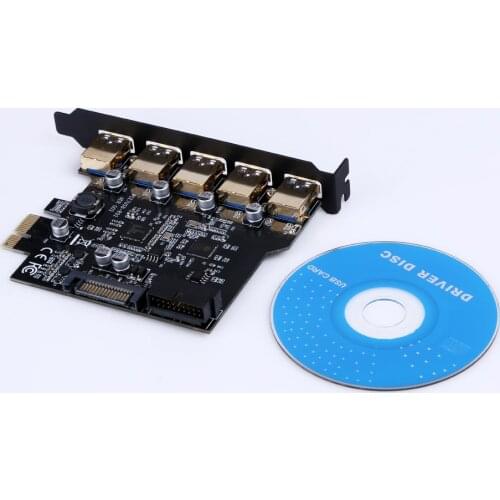 Super Speed PCI-E to USB 3.0 19-Pin 5 Port PCI Express Expansion Card Adapter SATA 15Pin Connector with Driver CD for Desktop
