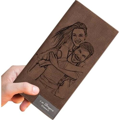 Father‘s Day Gifts Photo Engraved Long Style Bifold Photo Wallet.Custom Picture PU Leather Wallet.Photo Engraved Wallet