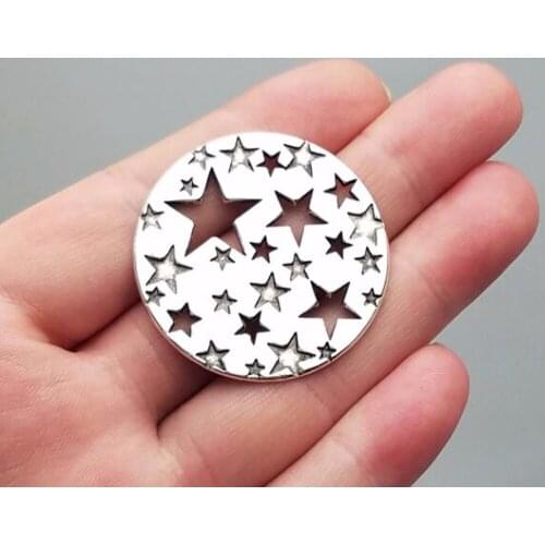 5pcs/lot--38mm, star cham,Antique silver plated/bronze plated round hollow star charms,DIY supplies, Jewelry accessories