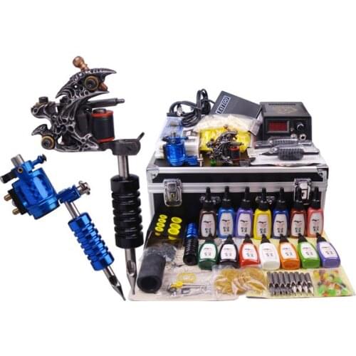 Complete tattoo machine set cosmetic permanent makeup gun tip needles grip kit