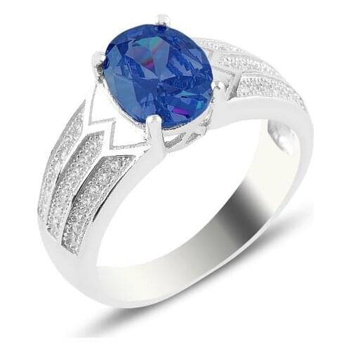 Silverlina Silver Sapphire Zircon Engagement Ring