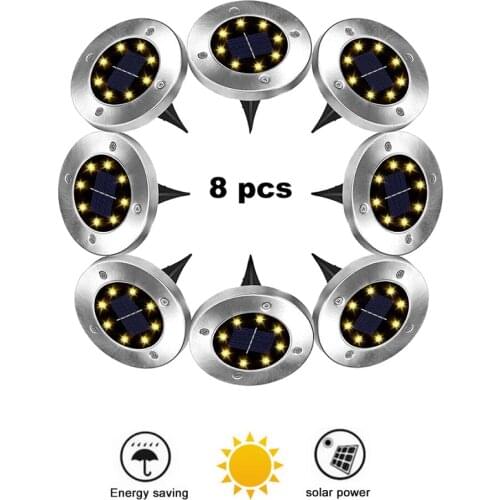 2-8pcs 8 led Solar Power Buried Stair Light Outdoor Garden Pathway Floor Deck Solar Disk Light Landscape Solar Ground Lights sma