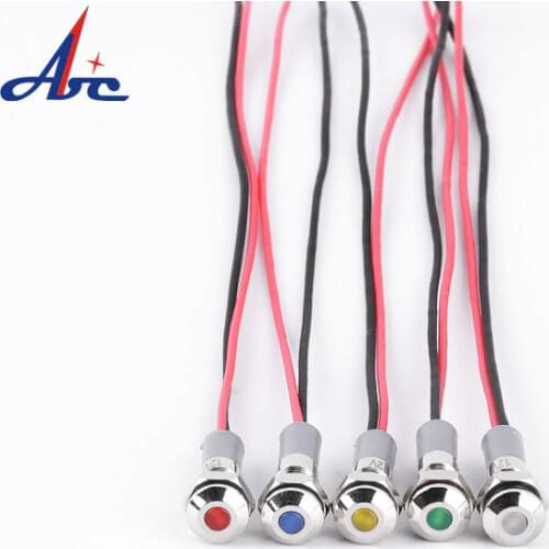 6mm LED Ball Head Metal Brass Waterproof 2V/3V/6V/12V/24V/110V/220V Pilot Signal Lamp Mini Guiding Light 150mm Wiring Indicator