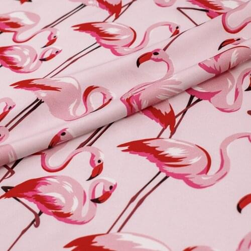 The flamingo digital Stretch satin silk fabric for dress tissus au mètre telas por metro tissu ткань для шитья sewing tela DIY
