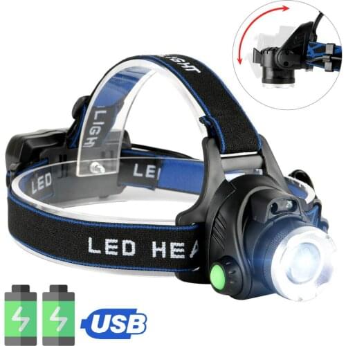USB Rechargeable Led HeadLamp Headlight 4 Modes Adjustable Headband Durable Head Torch for Camping, Hiking