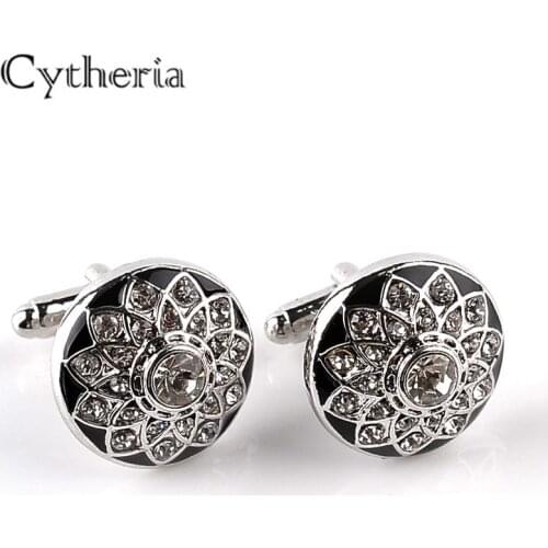 Vintage Flower Cufflinks For Mens French Shirt Cuff Links Party Club Rhinestone Cufflink Jewelry Men Buttons Christmas Gift