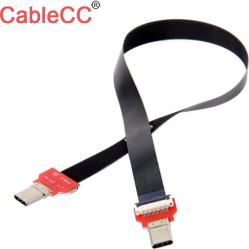 Xiwai FPC Flat USB 3.1 Type-C USB-C Male to Male Data Cable 20cm for Macbook & Laptop & Phone & Drive