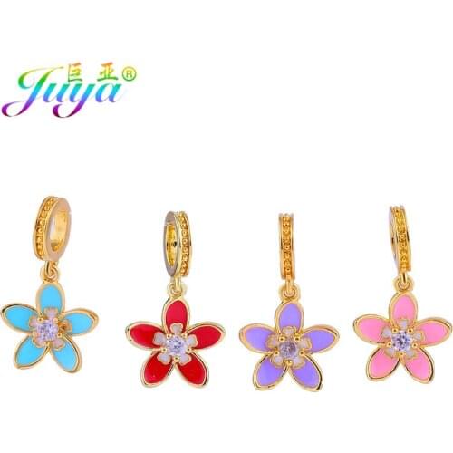Juya Women Kids Handmade Jewelry Making Accessories Micro Pave Zircon Heart Star Flower Charms Accessories Supplies