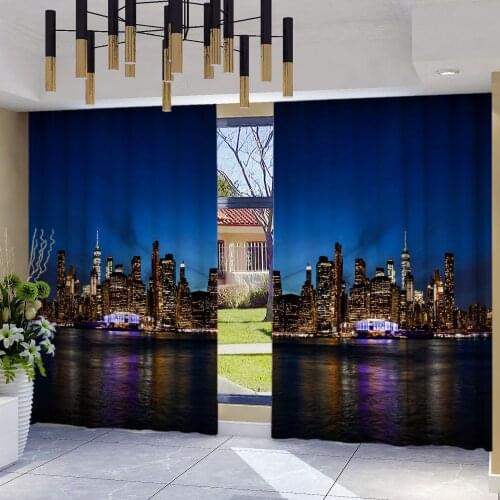 City landscape 3d printing full blackout curtains Cortinas Custom Made