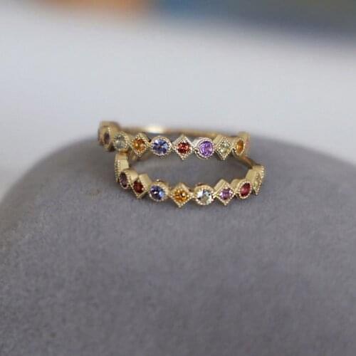 Rainbow Cubic Zirconia Gold 925 Sterling Silver Vintage Adjustable Rings for Women Luxury Wedding Engagement Jewelry YRI205