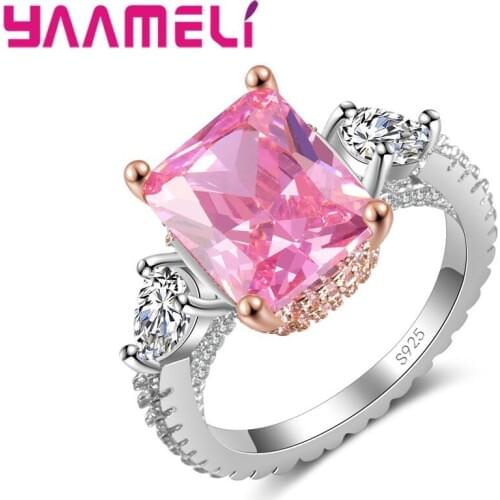 Women Mysterious Square Pink CZ zircon Hot Sale Ring New Fashion Jewelry cheap luxury Wedding Gift Wholesale