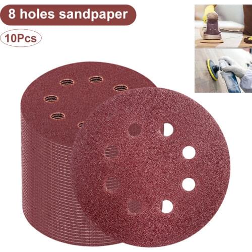 10Pcs Round Paper Pad Buffing Sheet Sander Polishing Shape Grit Discs Hook Loop Sandpaper Sanding Disc Pad 5 inch 8 Hole 60-2000