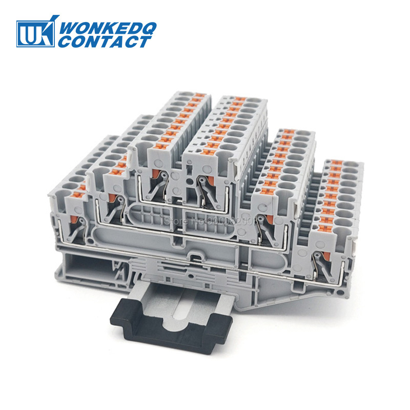 10Pcs PT2.5-3L Push-in Triple 3 Level 6 Conductor Feed Through Plug Wire Electrical Connector Din Rail Terminal Block PT 2.5-3L
