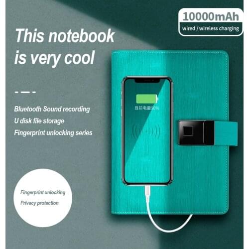 16G USB Loose-Leaf Bluetooth Speaker Recording Fingerprint Lock Notebook Smart Notepad Diary With Wireless Power Bank 10000mAh