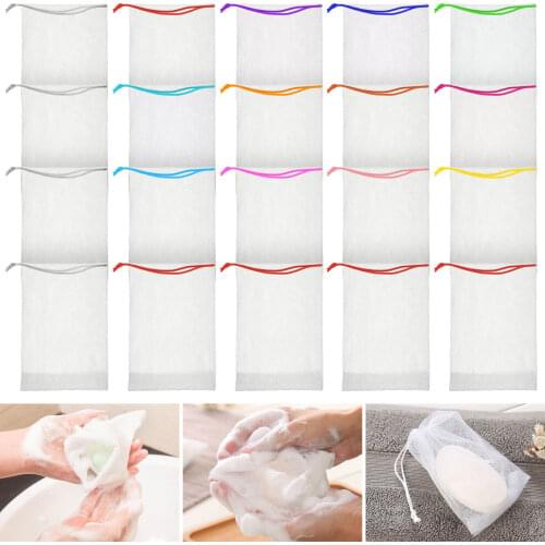 20PCS Mesh Soap Bubble Foaming Pouch Net Saver Sack Drawstring Bag for Shower Body Facial Cleaning Tool Random Color