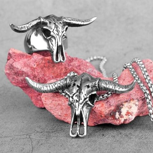 Bison Skull Animal Stainless Steel Men Necklaces Pendants Chain Punk HipHop for Boyfriend Male Jewelry Creativity Gift Wholesale