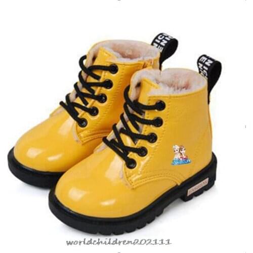 Disney Autumn Winter Kids Baby Girls Snow Queen Pu Leather Boots Casual Shoes Fashion Cartoon Boots For Girls Frozen School Shoe