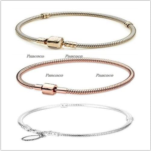 925 Sterling Silver Bracelet Rose Moments Barrel Clasp Snake Chain Bracelet Bangle Fit Bead Charm Diy Pandora Jewelry