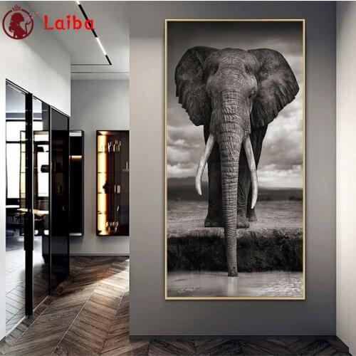 Black and white animal art, elephant