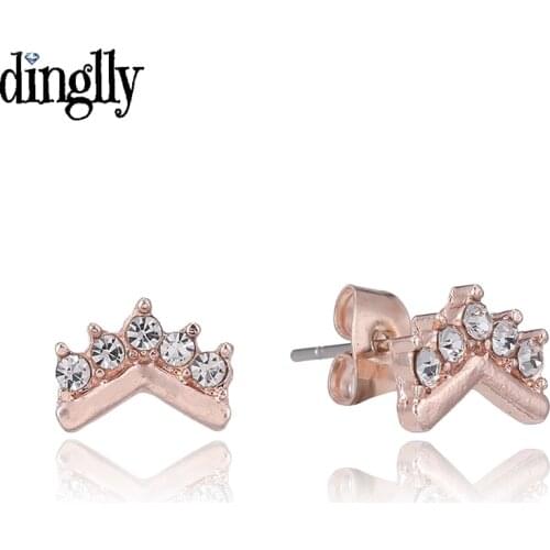 Dinglly Rose Gold Shiny Crown Wishing Bone Earrings For Ladies Women Fine Stud Earrings Jewellery Birthday Gift Anti Allergy