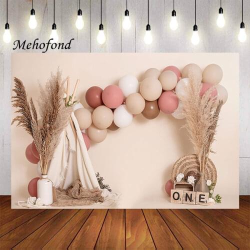 Mehofond Photography Background Pink Bohemian Style Balloon Girl 1st Birthday Party Baby Shower Cake Smash Backdrop Photo Studio