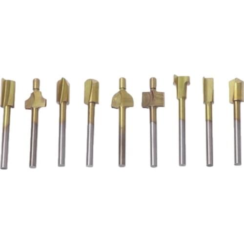 203F 10Pcs Titanium Router Wood Milling Cutter Bits Fits Rotary Tool Set 1/8" Shank
