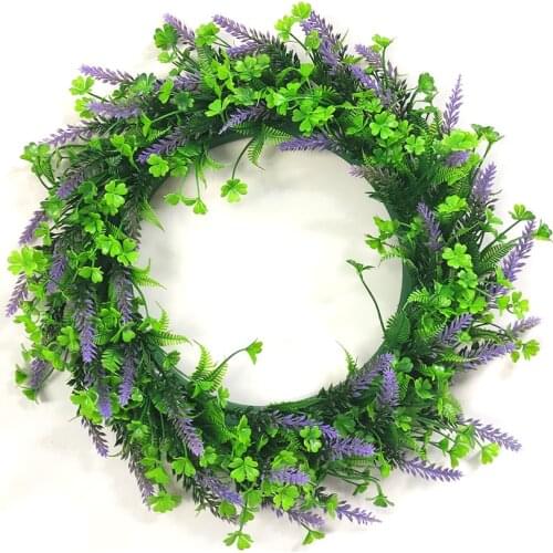 45cm Purple Lavender Wreaths Summer Style Green Grass Wreaths Simulation Garland Door Hanging Accessories Festival Party Décor
