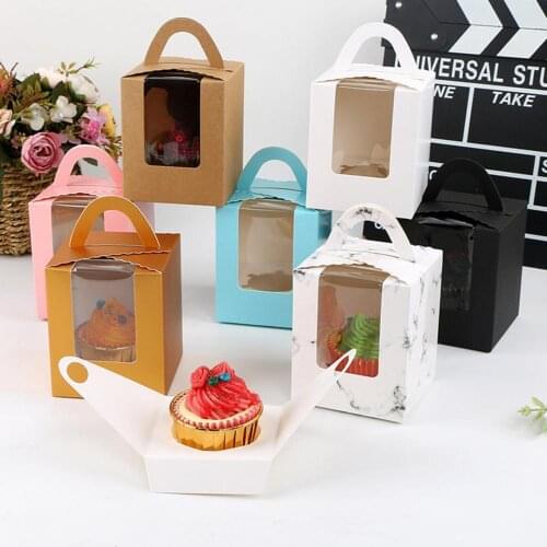 10Pcs 1 Position Cake Boxes Handhold Cupcake Lightweight Handhold Muffin Mousse Paper Packing Box Container Cake Packaging