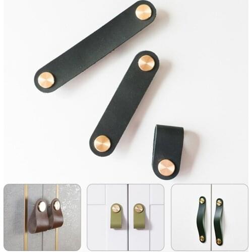10Colors Leather Brass Knob Handle Simple Cabinet Handles Nordic Drawer Pulls Furniture Handles Kitchen Home Cabinet Handle