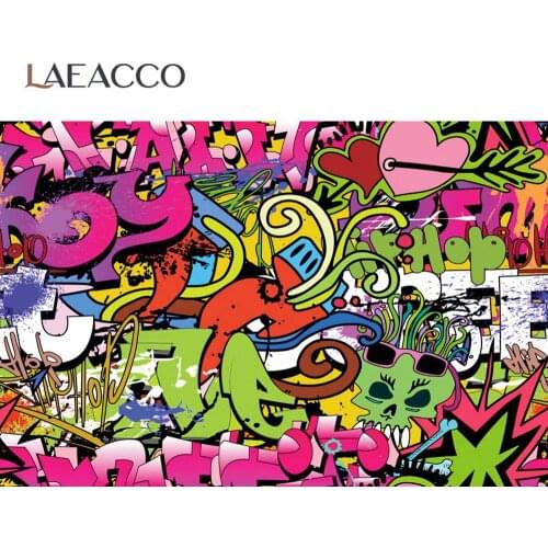 Laeacco Photography Backgrounds Cartoon Graffiti Brickwall Scenery Seamless Photophone Photographic Backdrops For Photo Studio