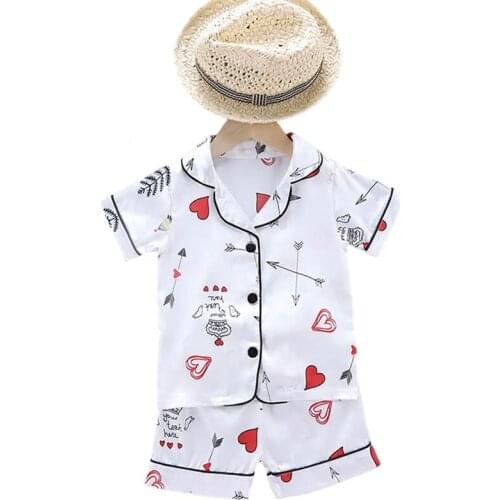 Summer Childrens Pajamas Sets Baby Boys Girls Pajamas Ice Silk Homewear Outfit Shirt+Pants 2pcs Nightwear Set Sleepwear 1-6Y
