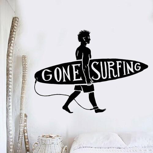 Summer Holiday Vinyl Wall Decal Surfing Guy Surf Beach Surfer Quote Home Bedroom Art Murals Swimming pool Decoration M318
