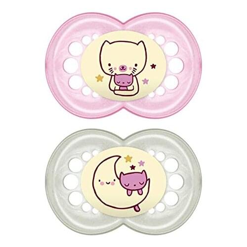 MAM Original Night 16+ (2 unidades), Chupetes luminosos brillantes en la oscuridad, chupete ortodóntico de silicona, chupete