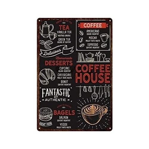 Cafe The Food Menu Vintage Style Metal Sign Iron Painting for Indoor & Outdoor Home Bar Coffee Kitchen Wall Decor 8 X 12 Inch