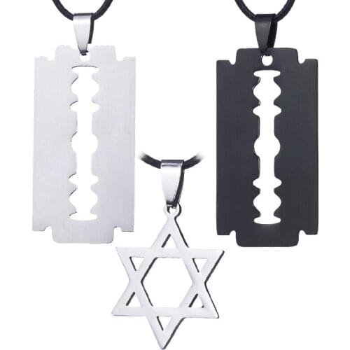 Stainless steel Creative Mens Razor Pendant Black Color Leather Chain Necklace Wholesale