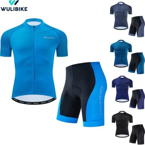Wulibike Blue Series Cycling Men Outfit Set Summer Breathable Shorts and Top Man Cycling Suit Anti-UV Mens Clothing for Cycling