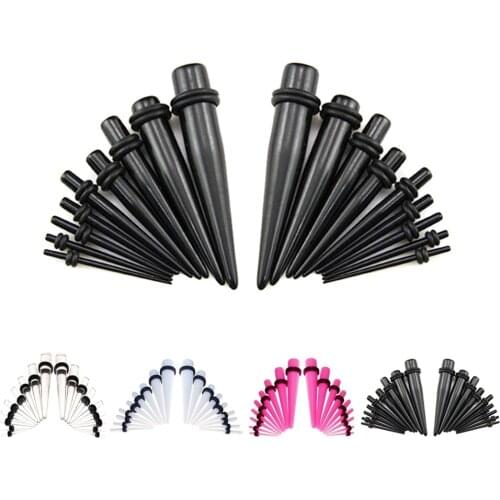 18Pcs Mixed 1.6-10mm Acrylic Sold color Ear Stretchers Taper Piercing Ear Gauge Kit Expander Straight Taper Body Jewelry