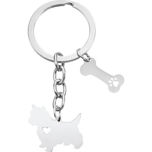 New Norwegian Terrier Keychains Trendy Style Stainless Steel Norwegian Terrier Heart Key Chains Dog Bones Keyrings Jewellery
