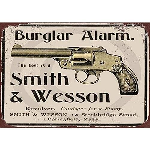 Burglar Alarm Smith Wesson Metal Tin Sign 8x12 Inch Decor Travel