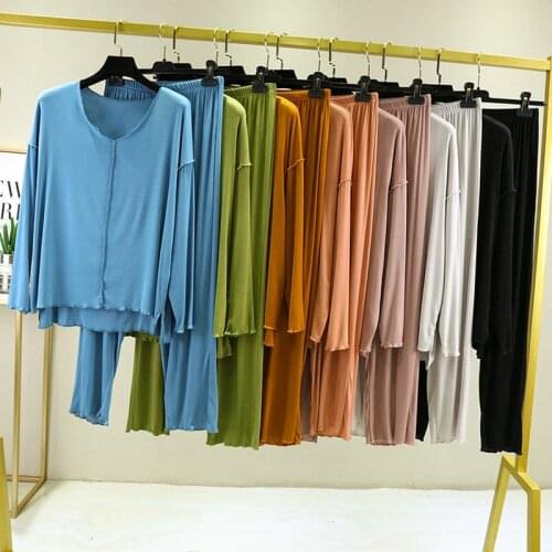 Spring Autumn Pajamas For Women New Casual Homewear Suit Modal Pijamas Female Loose V Neck Long Sleeve Winter Sleepwear Set