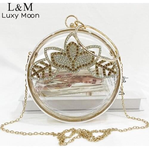 Transparent Acrylic Clutch Bag For Women Party Diamond Luxury Designer Handbag Round Chain Shoulder Evening Bag Mini Purse X574H
