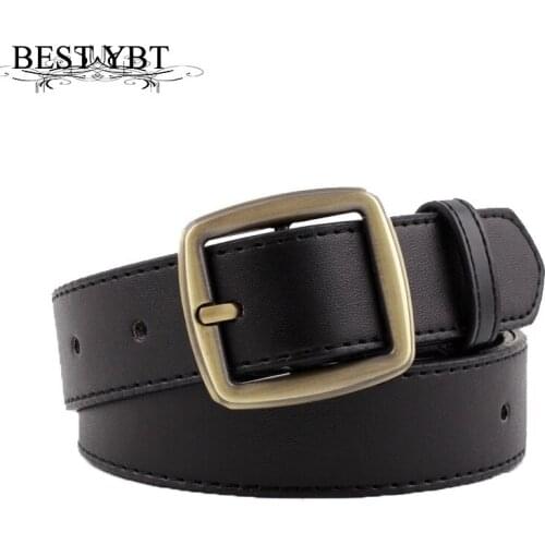 Best YBT Imitation Leather Womens Belt Alloy Gold Pin Square Buckle Belt New Retro Fashion Casual Decoration Belts For Jeans