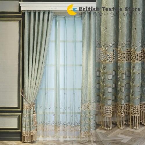 European-style Chenille Hollow Embroidered Curtains Shading Finished Custom Curtains for Living Dining Room Bedroom