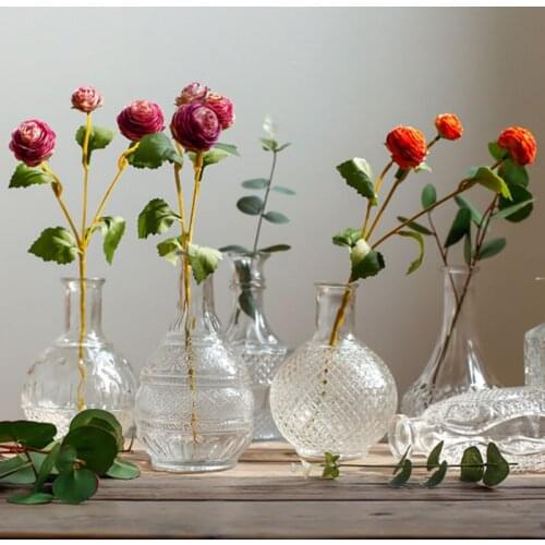 Embossed Glass Vase Terrarium Home Decor Decorative Ornaments Clear Glass Vase Macetas Hydroponic Dried Flower Vases Декор Ваза