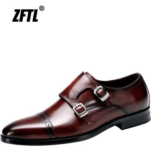 ZFTL Mens Dress shoes Derby shoes Man Oxford shoes Male Business Formal shoes Genuine Leather Wedding shoes Large Size Brand