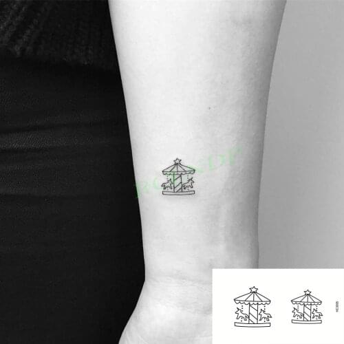 Waterproof Temporary Tattoo Sticker Carousel Cartoon Horse House Lovely Art Flash Tattoo Fake Tatto for Women Men