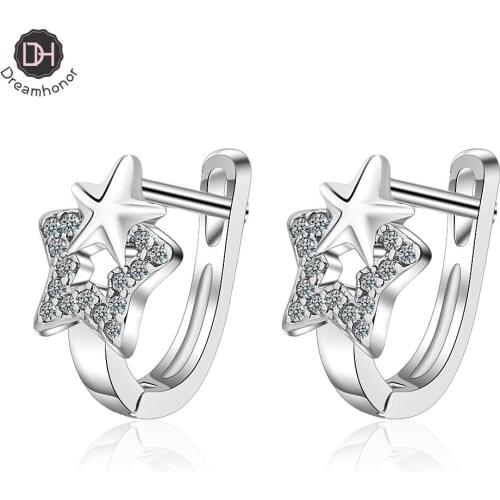 Dreamhonor Korean Style Fashion 925 Sterling Silver Zirconia Five Star Earrings Jewelry For Women Gift Accessory