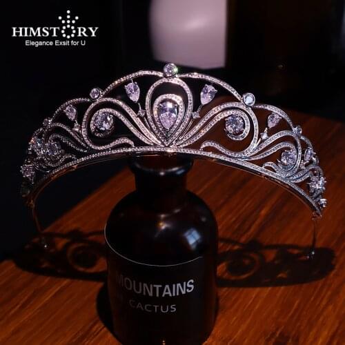 HIMSTORY Fashion Ladies Wedding Headpieces Cube Zircon Bridal Hair Accessories Headdress Bridal Hair Tiaras