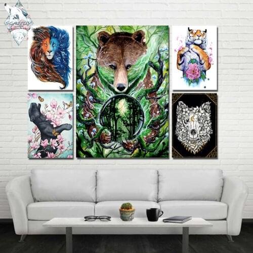 Old king by Scandy Girl HD print 1 piece canvas art Bear Tiger & Lion abstract Wall Pictures For Living Room Poster Artsailing